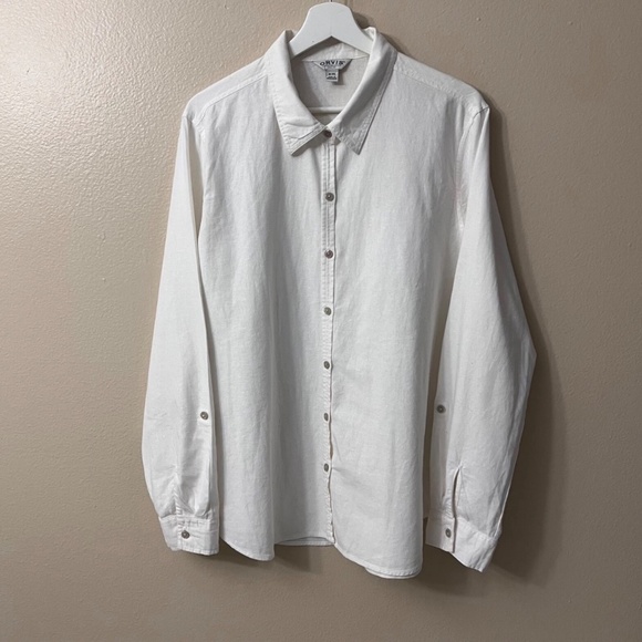 ORVIS Classic Collection Women Long Sleeve Sz XL White Button Down Shirt Linen - Picture 1 of 10
